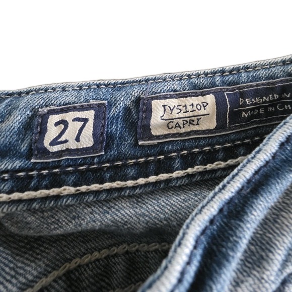 Miss Me Capri Jeans Women's 27 Blue Stretch Denim Distressed Leather Inserts - Picture 7 of 12